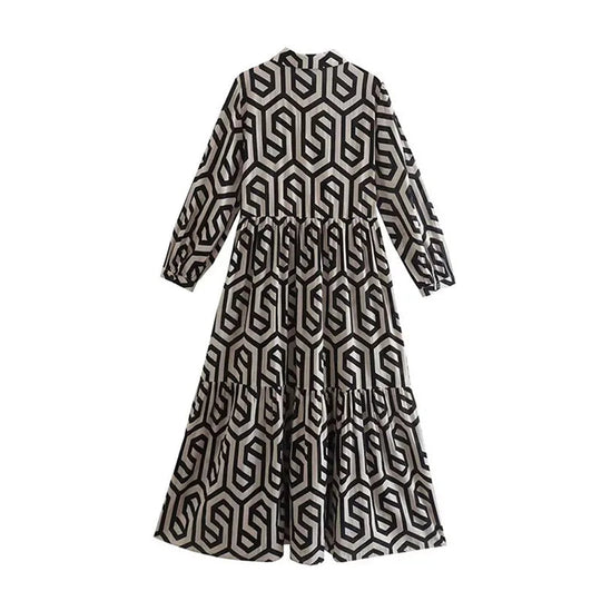 Langärmeliges Kleid für Damen mit geometrischem Muster 4