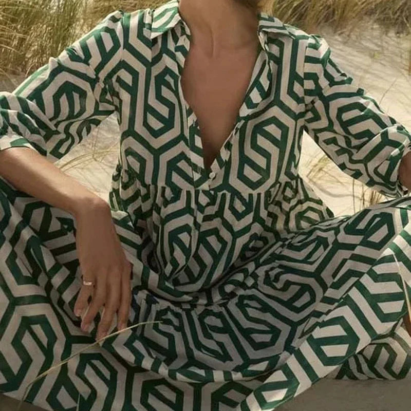 Langärmeliges Kleid für Damen mit geometrischem Muster 7