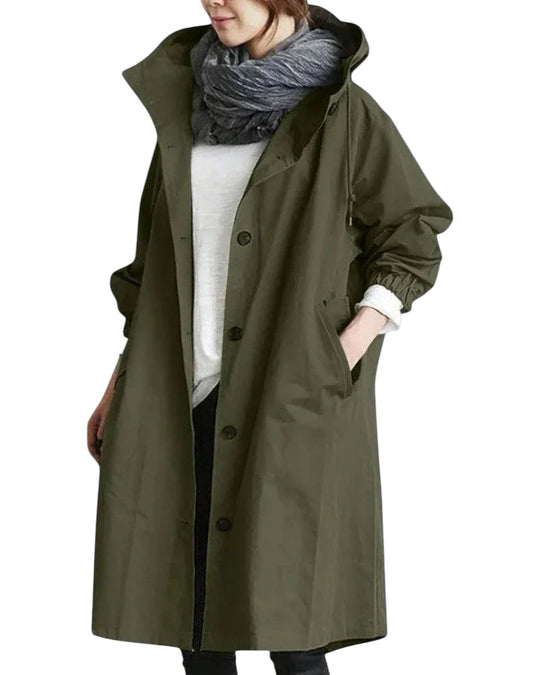 Langer Damenmantel Trenchcoat mit Kapuze und Wasserabweisender Funktion 0