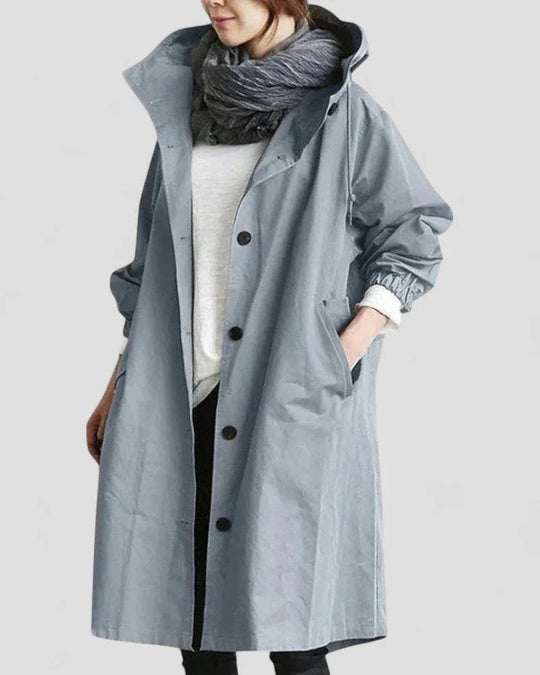 Langer Damenmantel Trenchcoat mit Kapuze und Wasserabweisender Funktion 1