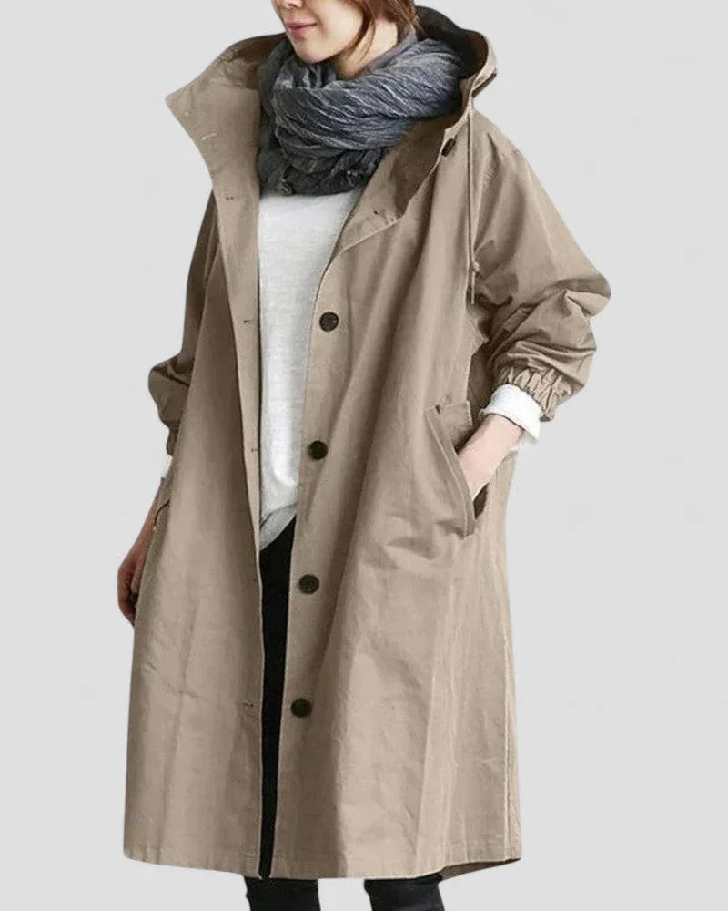 Langer Damenmantel Trenchcoat mit Kapuze und Wasserabweisender Funktion 4
