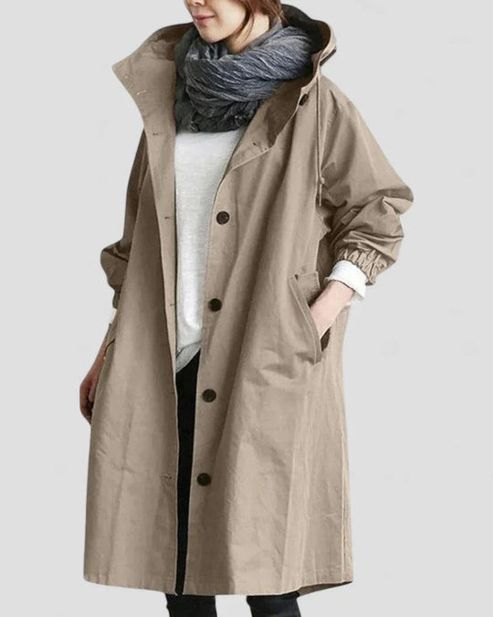 Langer Damenmantel Trenchcoat mit Kapuze und Wasserabweisender Funktion 4