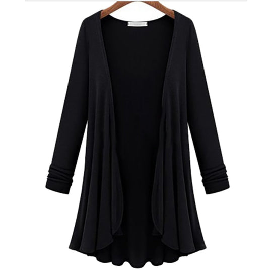 Lässige Langärmelige Strickjacke Mit Rüschen