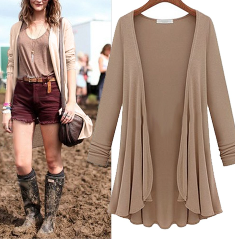 Lässige Langärmelige Strickjacke Mit Rüschen