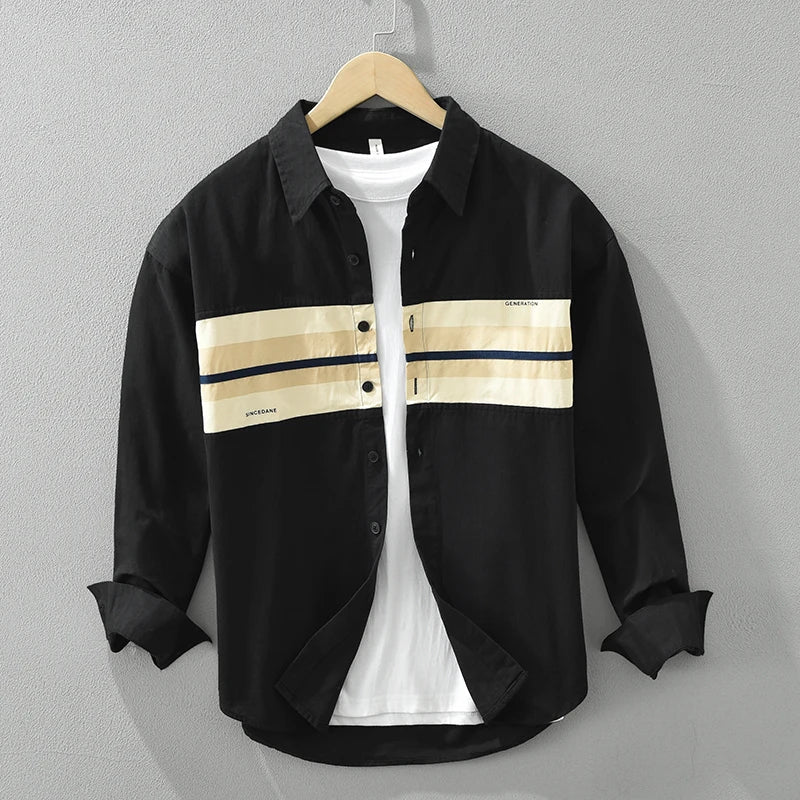 Herren Hemden Langarm Patchwork Baumwolle für Lässigen Stil 1