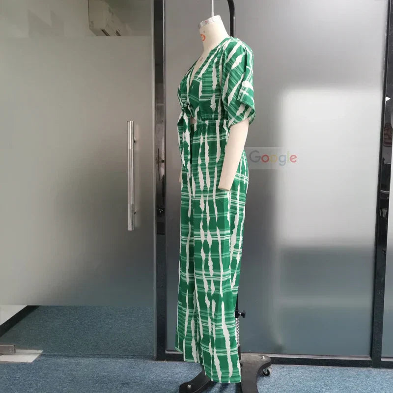 Damen Jumpsuit Elegant Fließende Silhouette mit Tiefem V-Ausschnitt für Sommer und Hochzeit-5