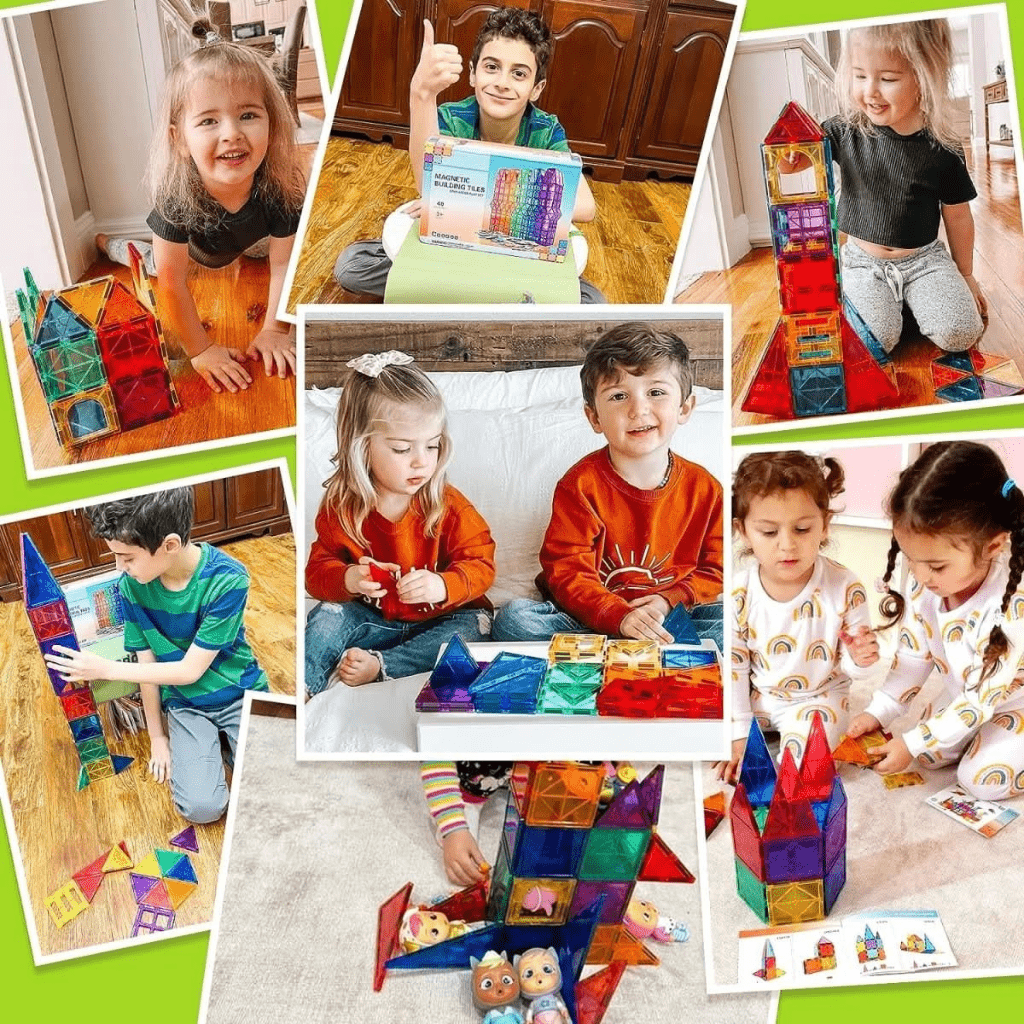 Magnetische Bausteine Montessori Set für Kinder - Kreatives Lernspielzeug mit 40 Magnetfliesen 2