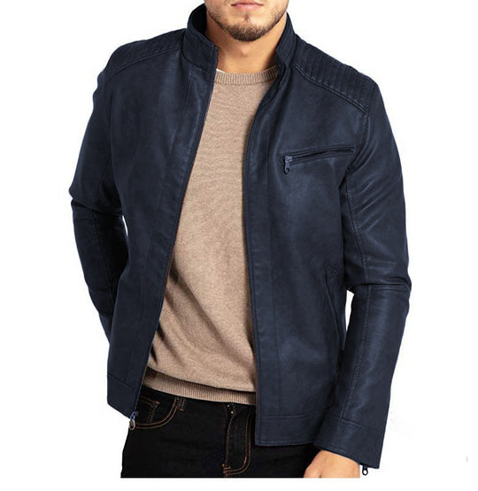 Herrenjacke PU-Leder Mit Stehkragen und Reißverschluss Modernes Design 3