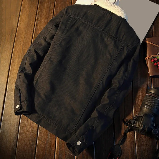 Herrenmantel Lang Denimfleece mit Plüschfutter für Winter Comfort und Stil 5