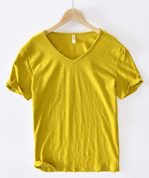 Männer V-Ausschnitt Leinen-Baumwollhemd