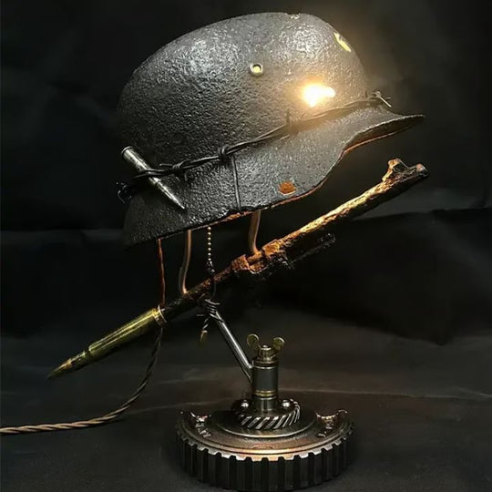 Männer Tischlampe Vintage Stahlhelm Design mit Warmem LED Licht 1