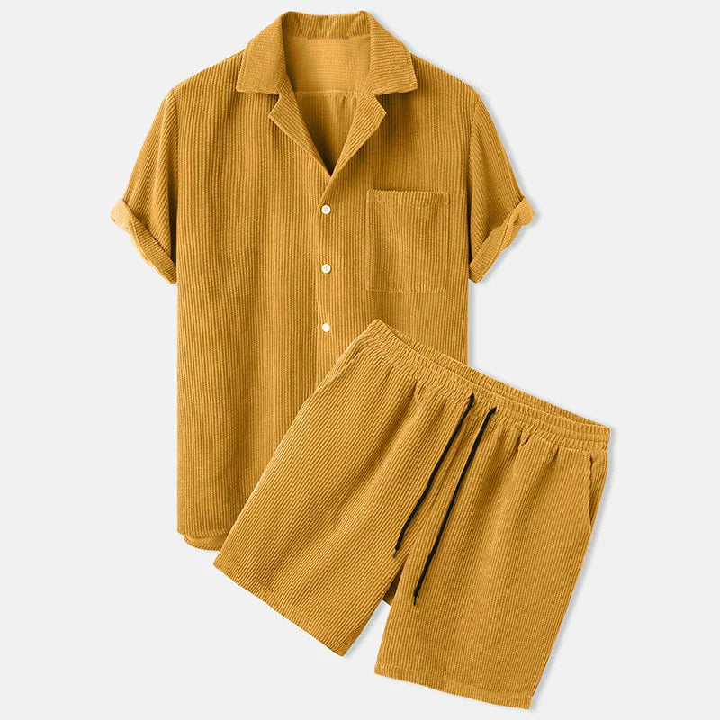 Herren Cord Shorts und Hemd Set Casual Sommer Outfit aus Hochwertigem Cord-1