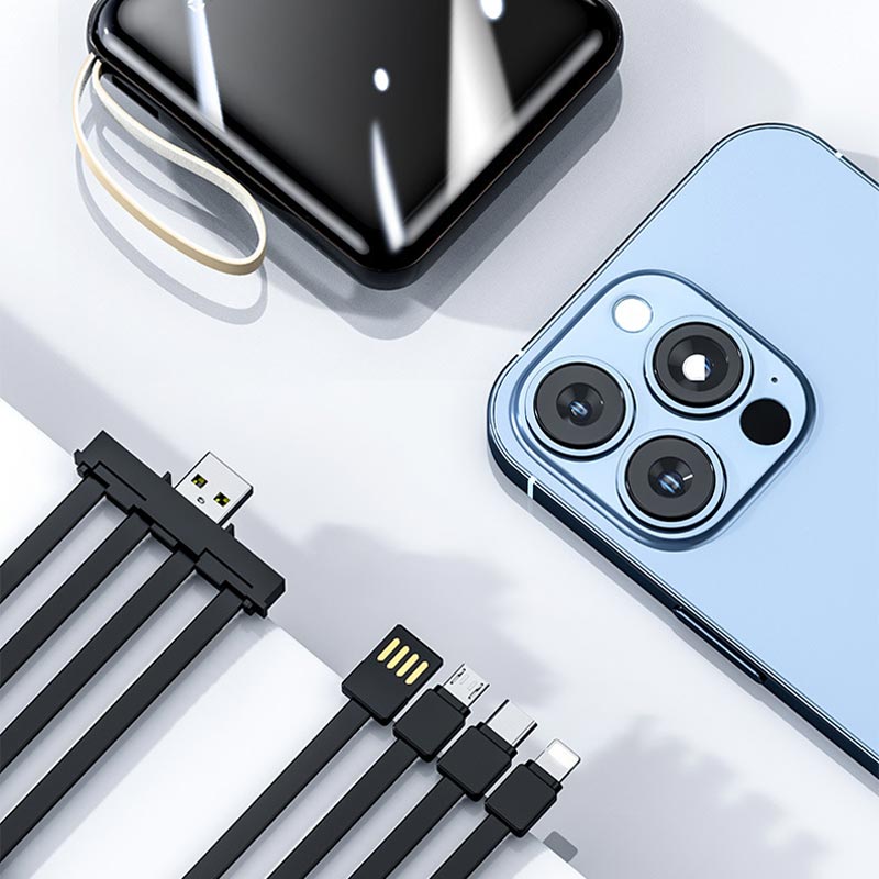 Mini Powerbank 20000mAh mit integrierten Kabeln für unterwegs 6