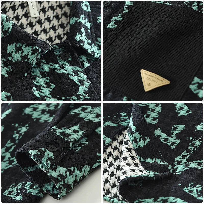 Herren Langarmhemd Stilvolles Patchwork Design Polyester 5