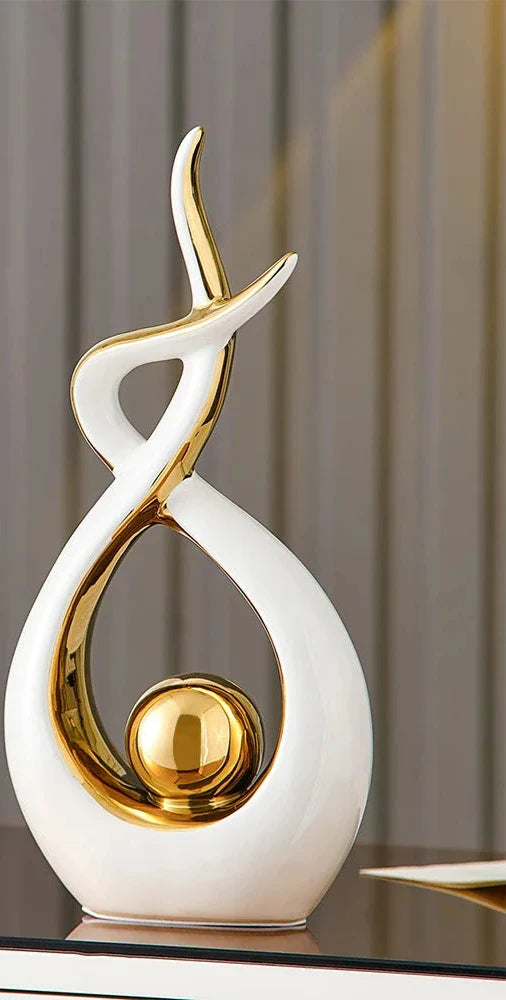Moderne Abstrakte Kunstskulptur für Zuhause und Büro mit Goldakzenten 11