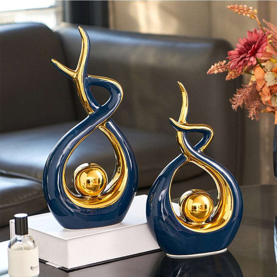 Moderne Abstrakte Kunstskulptur für Zuhause und Büro mit Goldakzenten 2