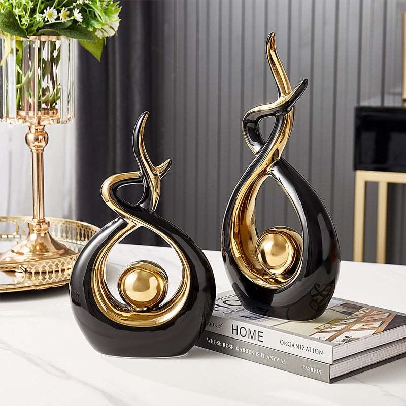 Moderne Abstrakte Kunstskulptur für Zuhause und Büro mit Goldakzenten 3