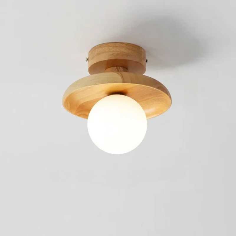 Moderne Deckenlampe Holz Kugel Hängelampe für Wohnzimmer - Minimalistische LED Deckenleuchte 0