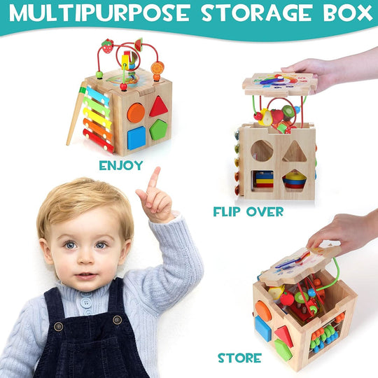 Motorikwürfel Holz für Babys – Multifunktionales Spielzeug zur Förderung der motorischen Fähigkeiten 2