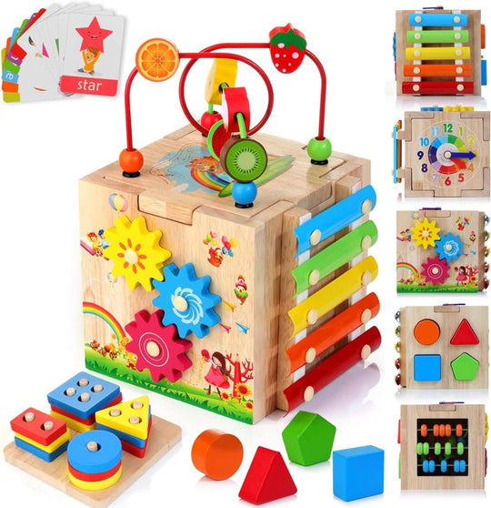 Motorikwürfel Holz für Babys – Multifunktionales Spielzeug zur Förderung der motorischen Fähigkeiten 4