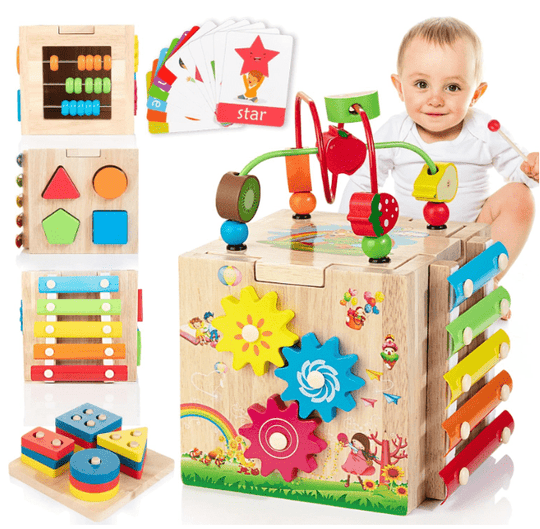 Motorikwürfel Holz für Babys – Multifunktionales Spielzeug zur Förderung der motorischen Fähigkeiten 6