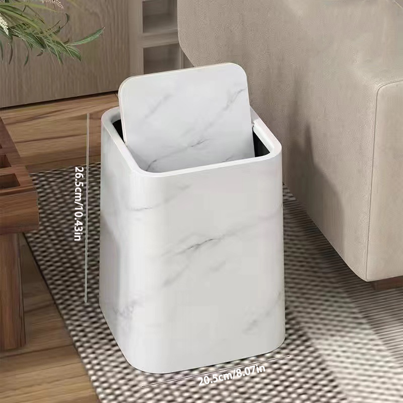Mülleimer Küche mit Schwingdeckel im Marmor-Look, Praktischer Abfalleimer für Bad, Büro und Wohnraum 5