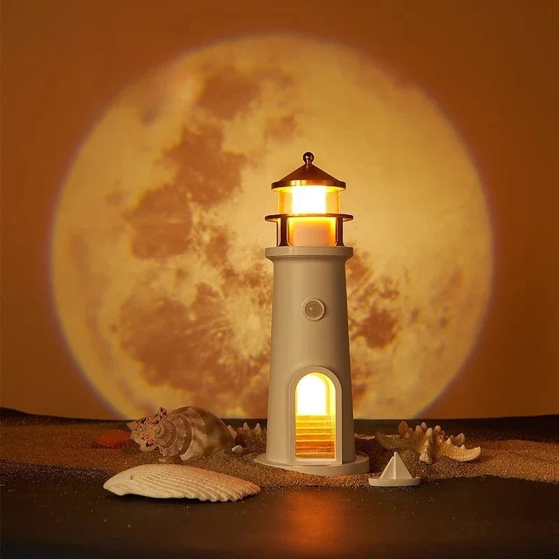 Nachtlicht Kinderzimmer Leuchtturm mit Monddesign - Bewegungsaktivierte Nachtlampe für Schlafzimmer 0