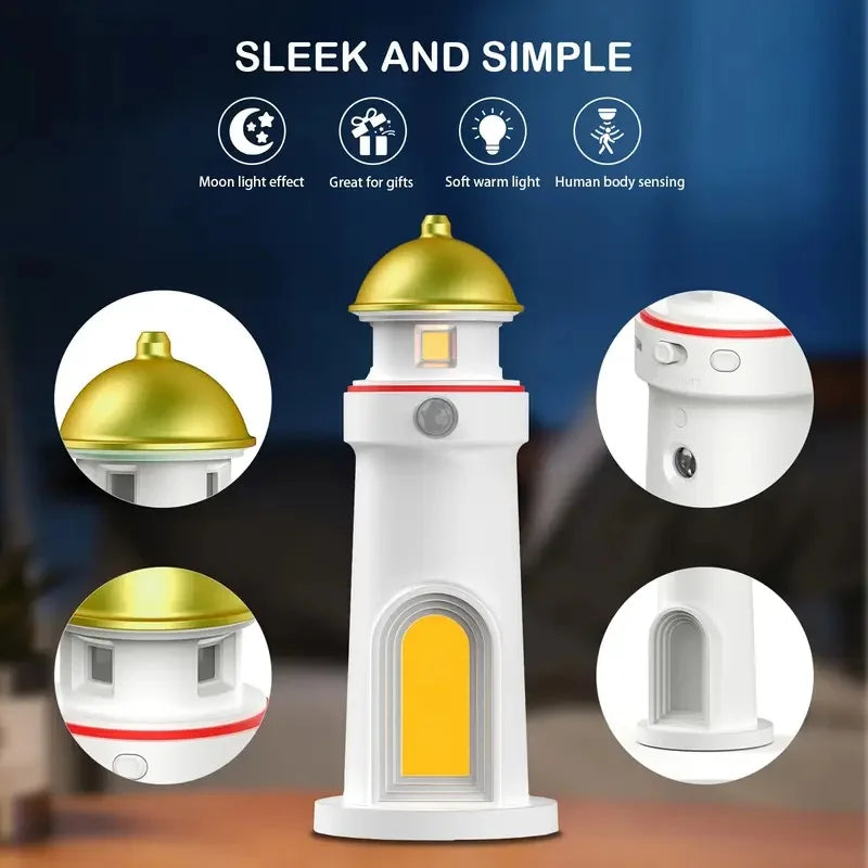 Nachtlicht Kinderzimmer Leuchtturm mit Monddesign - Bewegungsaktivierte Nachtlampe für Schlafzimmer 3