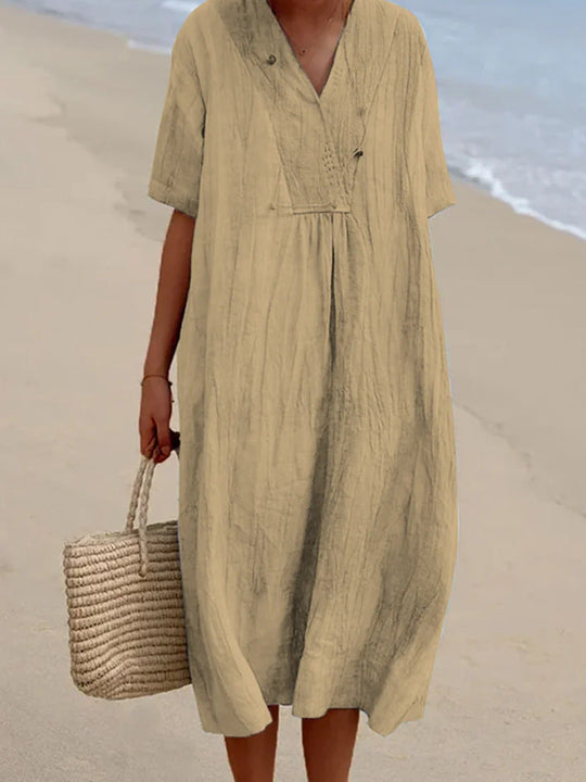 Variant image for Damen Strandkleid Blau Lässig V-Ausschnitt Atmungsaktiv Baumwolle-17