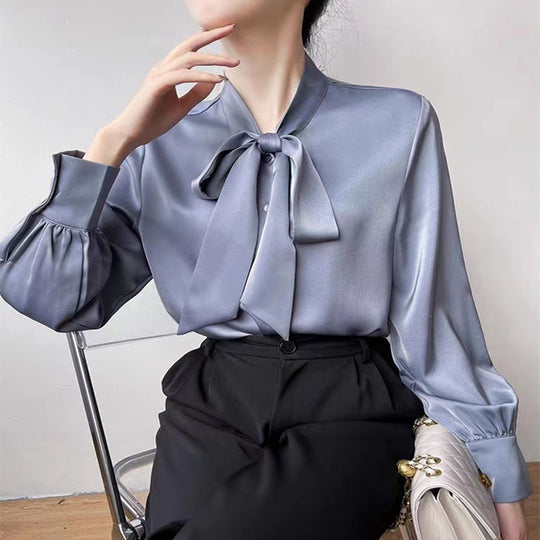 Damen Bluse Elegant Silkelook Klassisch für Festliche Anlässe