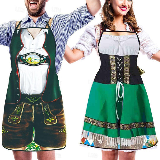 Paare Schürzen Trachten-Look 3D-Druck Pflegeleicht Verstellbare Träger 0