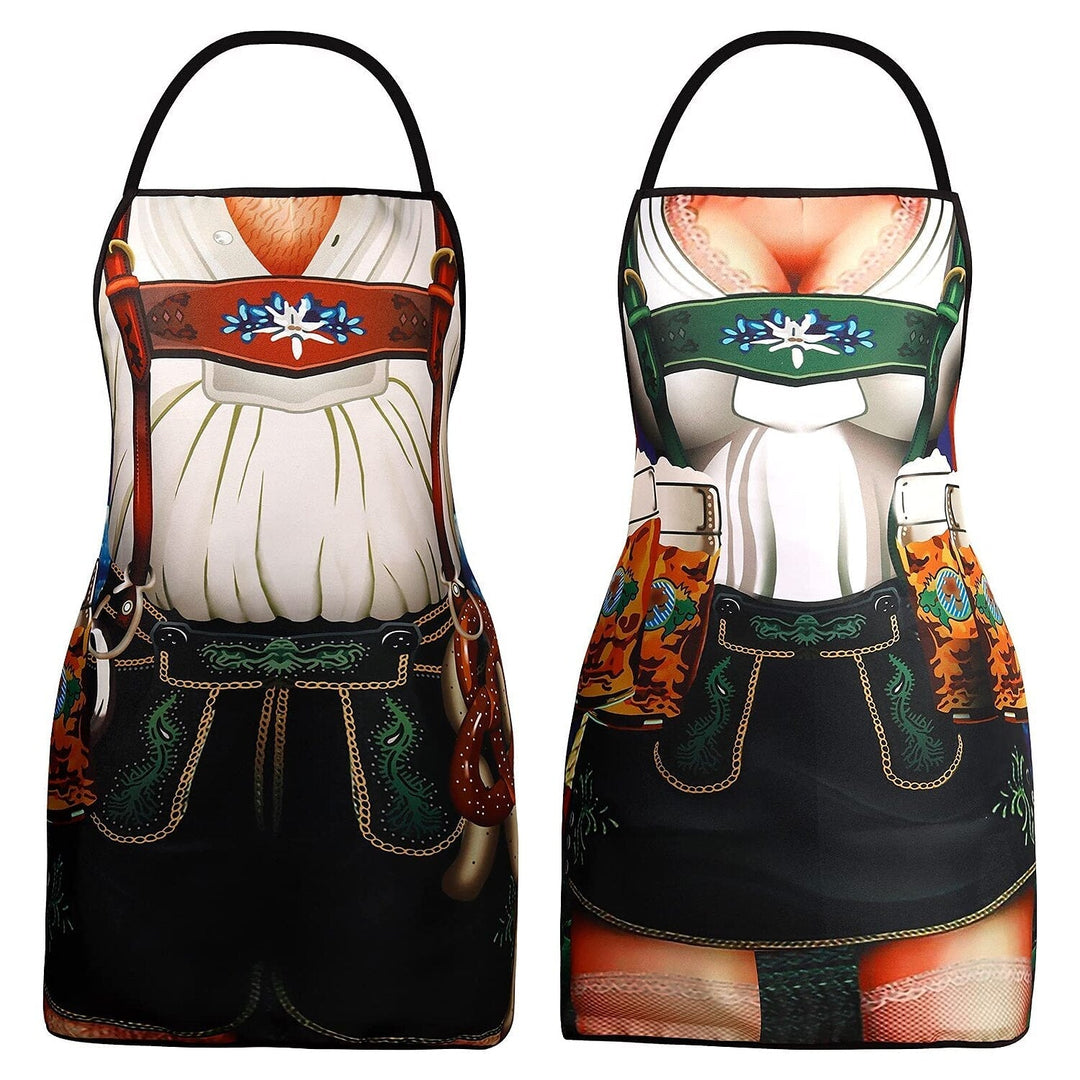 Paare Trachten-Schürzen Set Dirndl und Lederhosen Design Hochwertiger Stoff 2