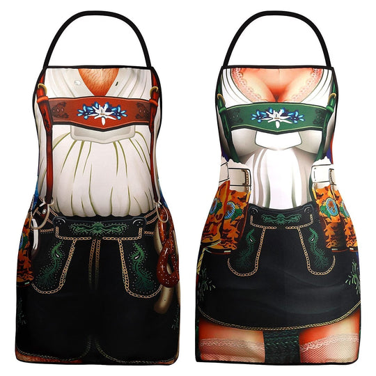 Paare Trachten-Schürzen Set Dirndl und Lederhosen Design Hochwertiger Stoff 2