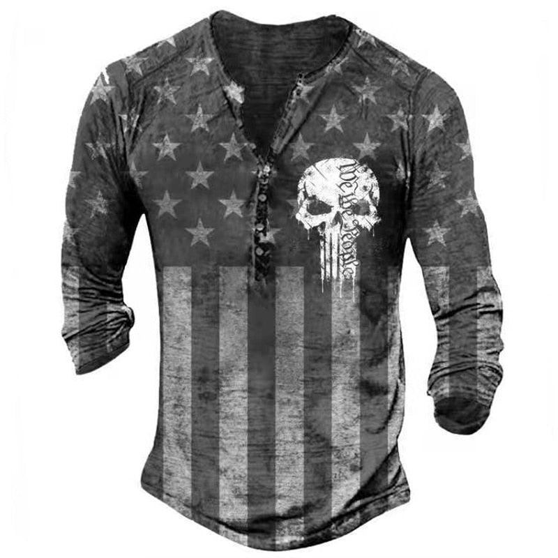Retro Totenkopf Langarm-T-Shirts