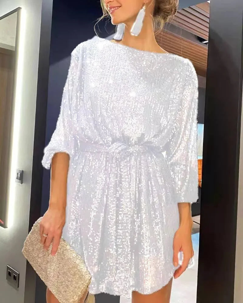 Damen Partykleid Glitzernde Pailletten Festliches Kleid für Hochzeitsgast 2