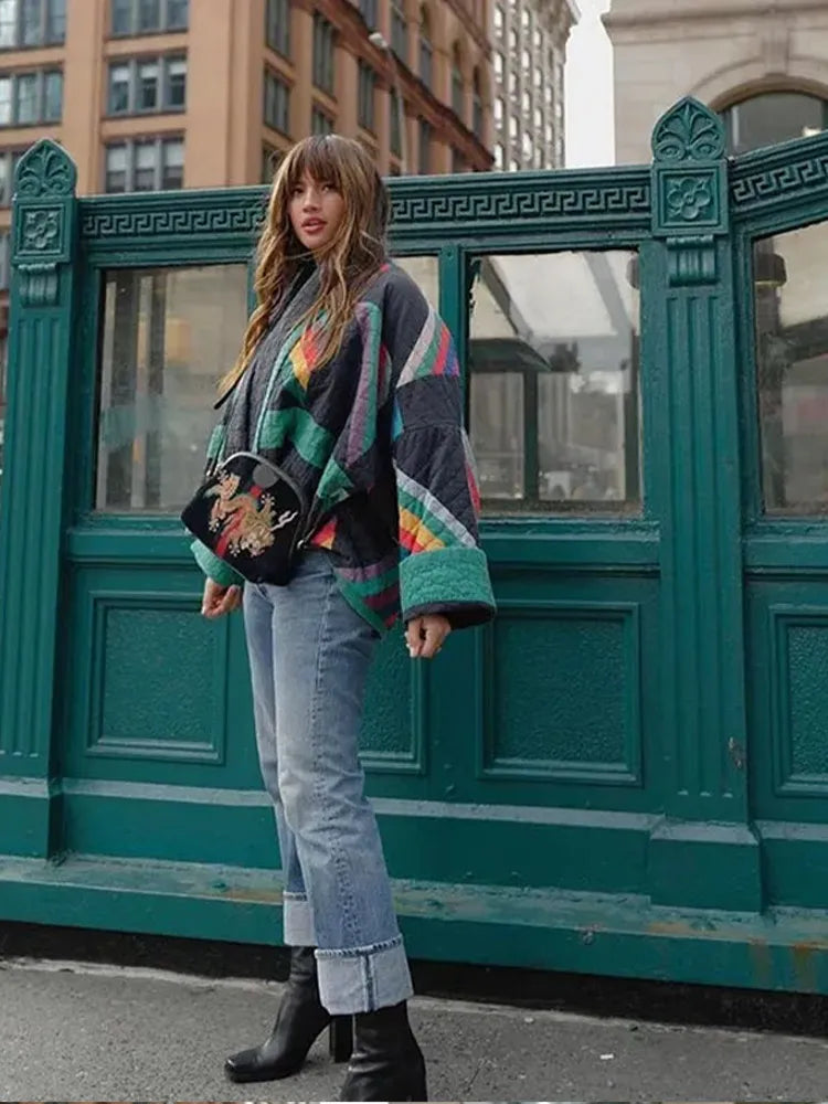 Damenjacke Gepolstert Gestreiftes Design Polyester 3