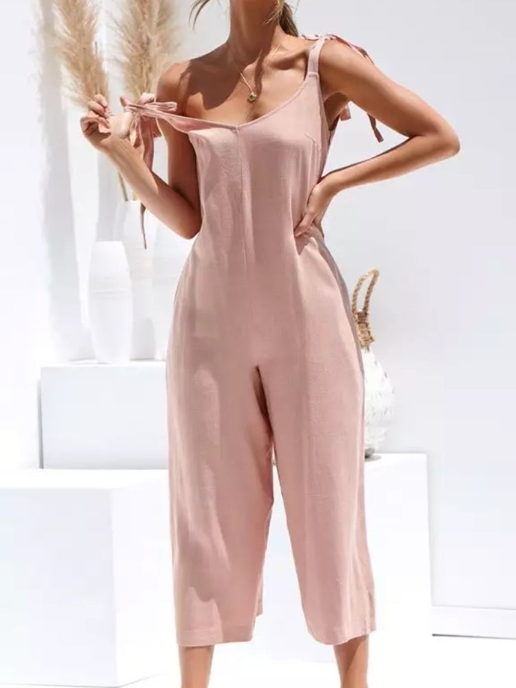 Variant image for Damen Jumpsuit Luftig Ärmellos Weite Beine Sommer Overall-13