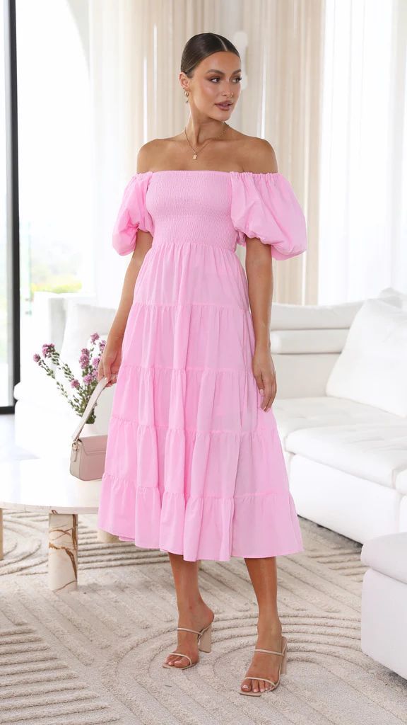Damen Midi Kleid Off-Shoulder Elegantes Sommerkleid Aus Atmungsaktivem Stoff-2