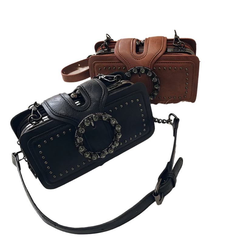 Damen Handtasche Vintage Crossbody PU-Leder schwarz 2