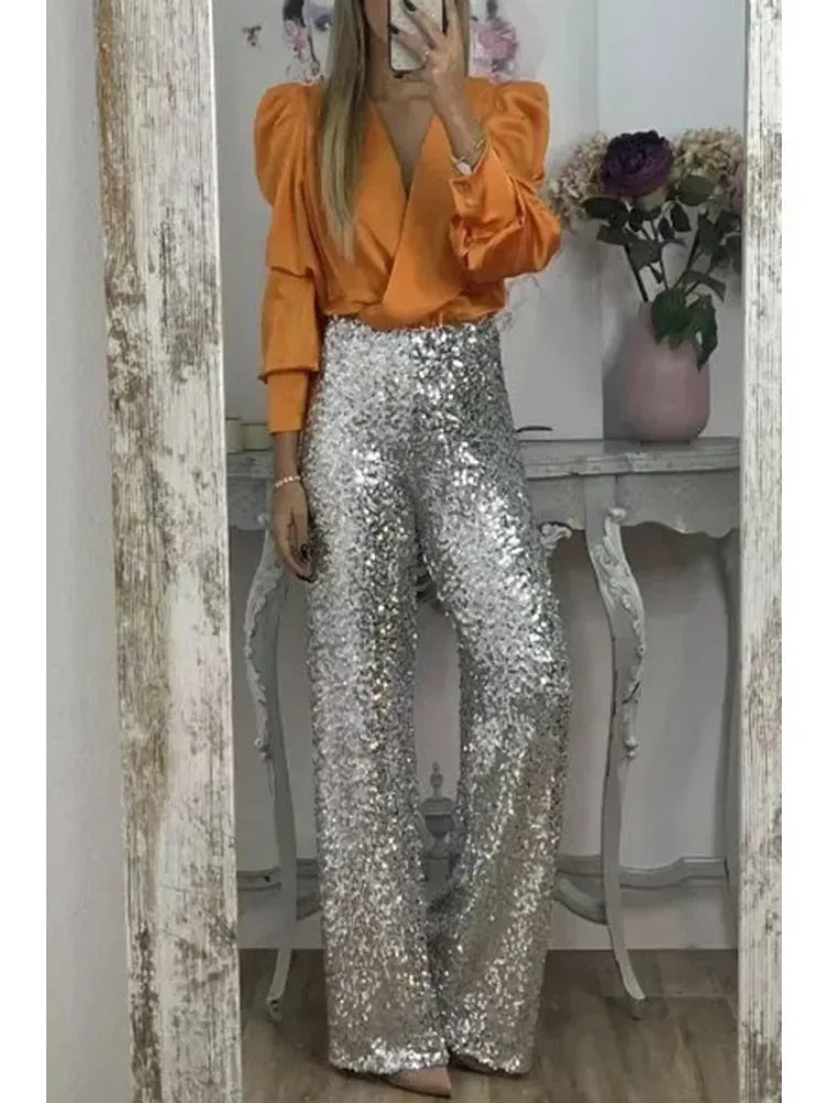 Damen Hosen mit Pailletten Elegante Partyhosen aus Polyester für besondere Anlässe 4