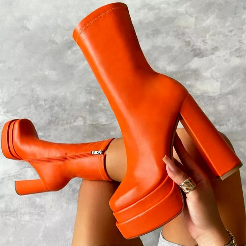 Damen Knöchelstiefel Plattform Kunstleder Modern Elegant 2