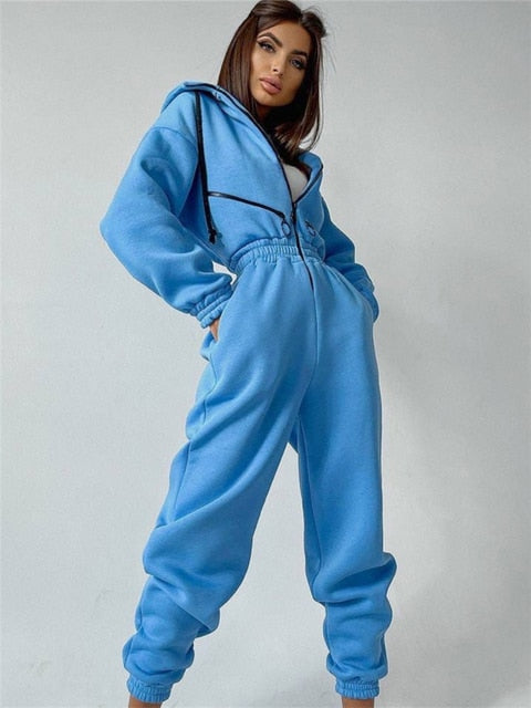 Damen Jumpsuit Lässig mit Kapuze Baumwolle-Polyester-Mischung-1
