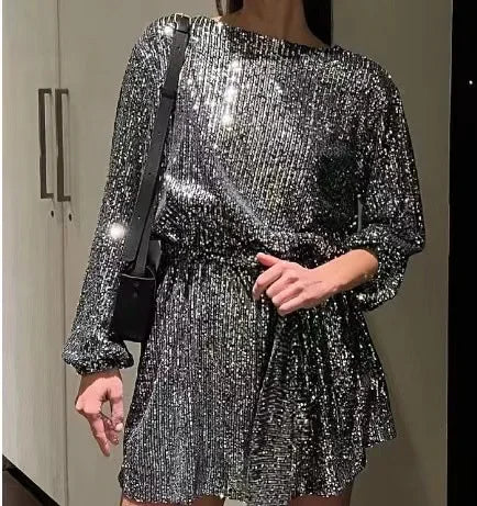 Damen Partykleid Glitzernde Pailletten Festliches Kleid für Hochzeitsgast 5