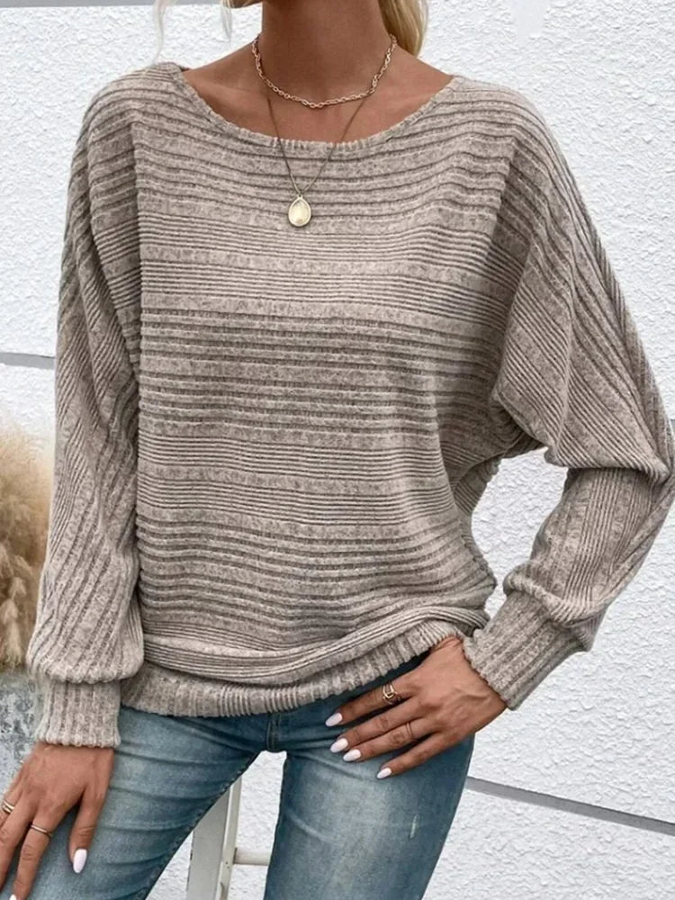 Damen Pullover Gestreift Lockere Passform Baumwollmischung 1
