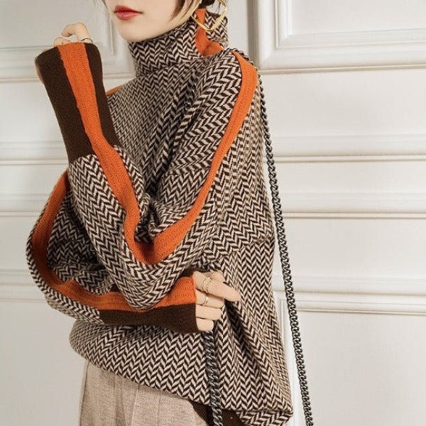 Damenpullover Gestreift Baumwolle Warm und Bequem für Winter 4