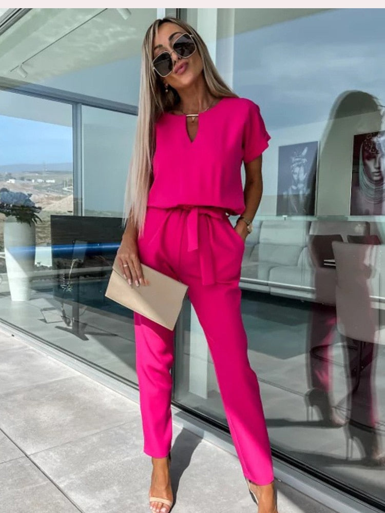 Damen Jumpsuit Elegant V-Ausschnitt Mit Elastischem Bund - Festlich & Sommerlich-1