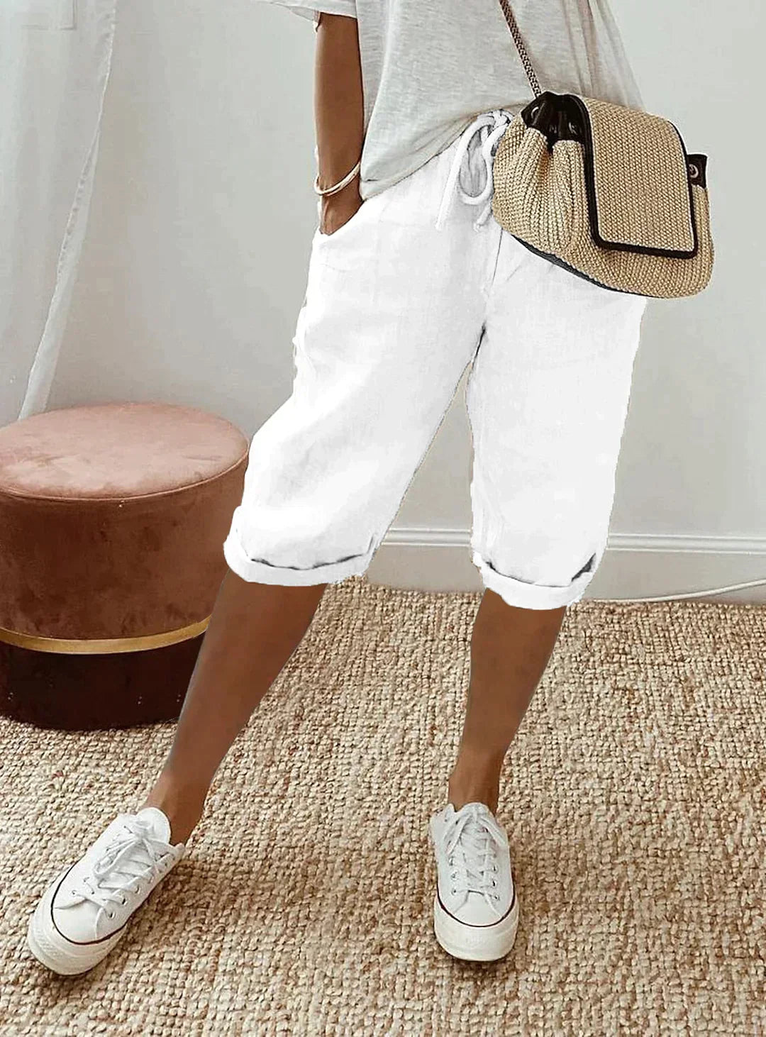 Variant image for Damen Weiße Leinenhose Atmungsaktiv Stilvoll für Sommer-18
