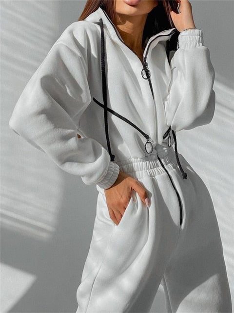 Variant image for Damen Jumpsuit Lässig mit Kapuze Baumwolle-Polyester-Mischung-31