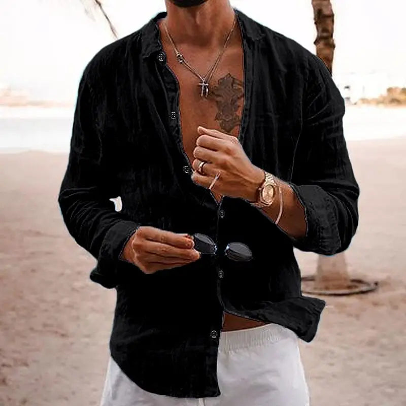 Variant image for Herren Leinenhemd Atmungsaktiv Casual Sommer Hemd aus Leinencotton-13