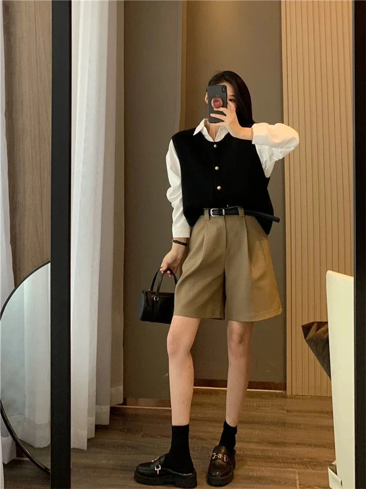 Damen Weste Lang Eleganter Stil Baumwollmischung mit Knöpfen 3